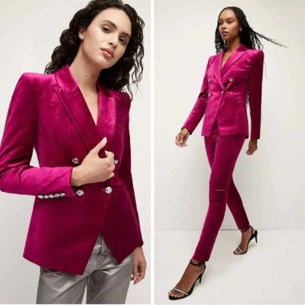NWT Elie Tahari Velvet Double-Breasted Blazer - Sz XS - Fuchsia- MSRP $425